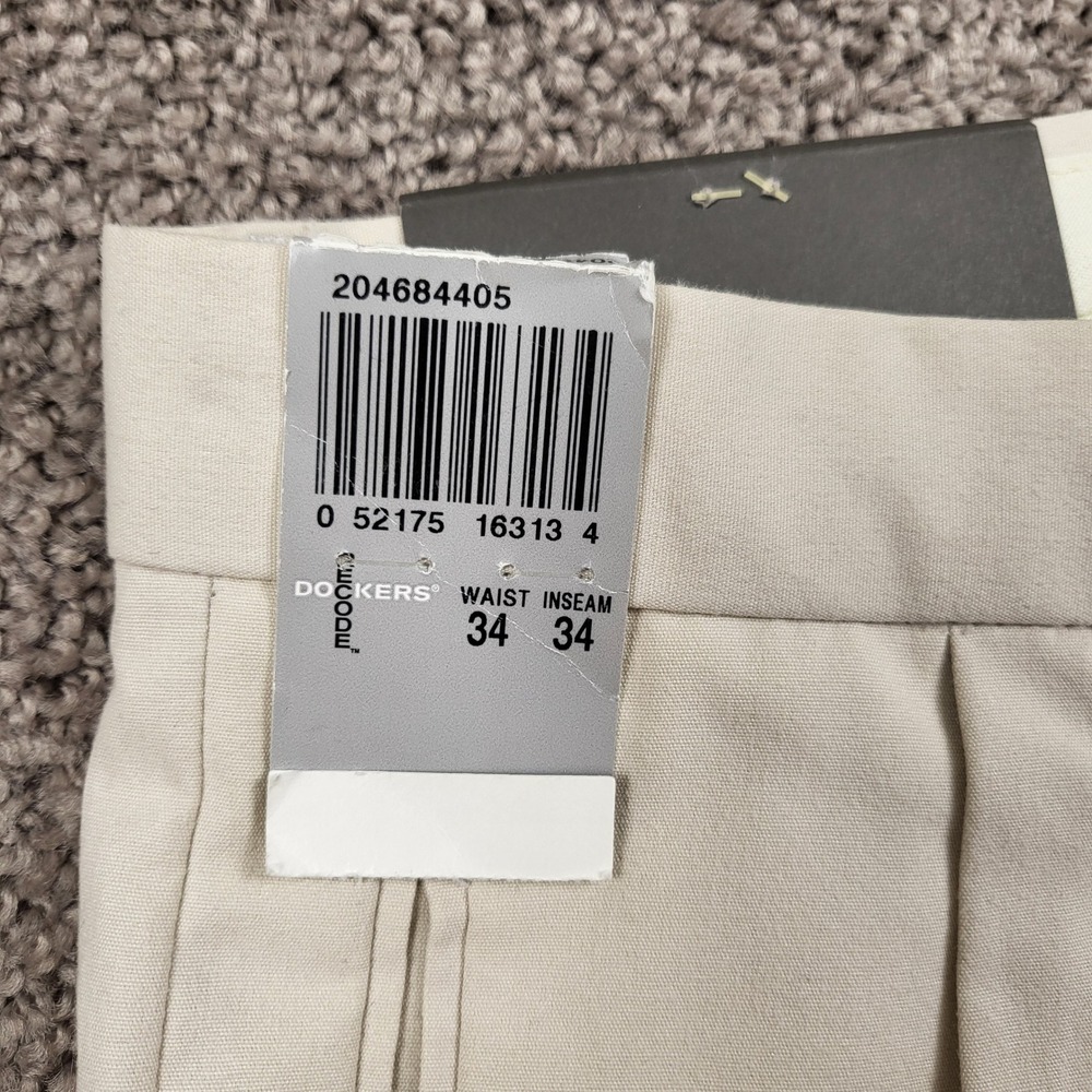 Dockers Relaxed Fit Pleated Cotton Micro Poplin Cuffed Mens Pants 34x34 Beige - Picture 6 of 10